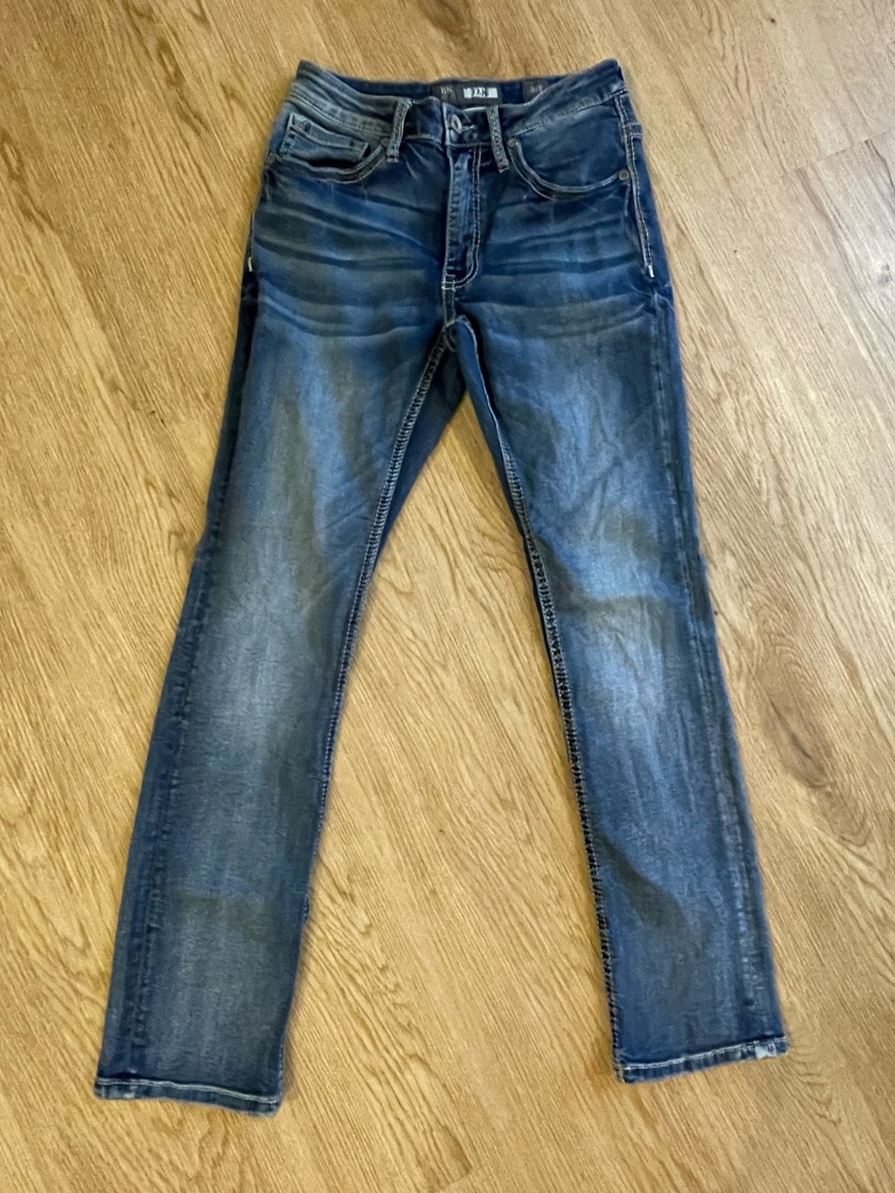 BKE Men's Dark Blue Slim Jeans with Contrast Pocket Stitching